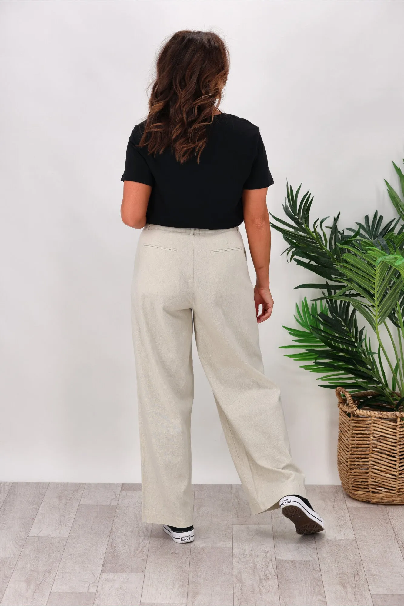 Huffer High Waist Pleat Pant Chalk Marle