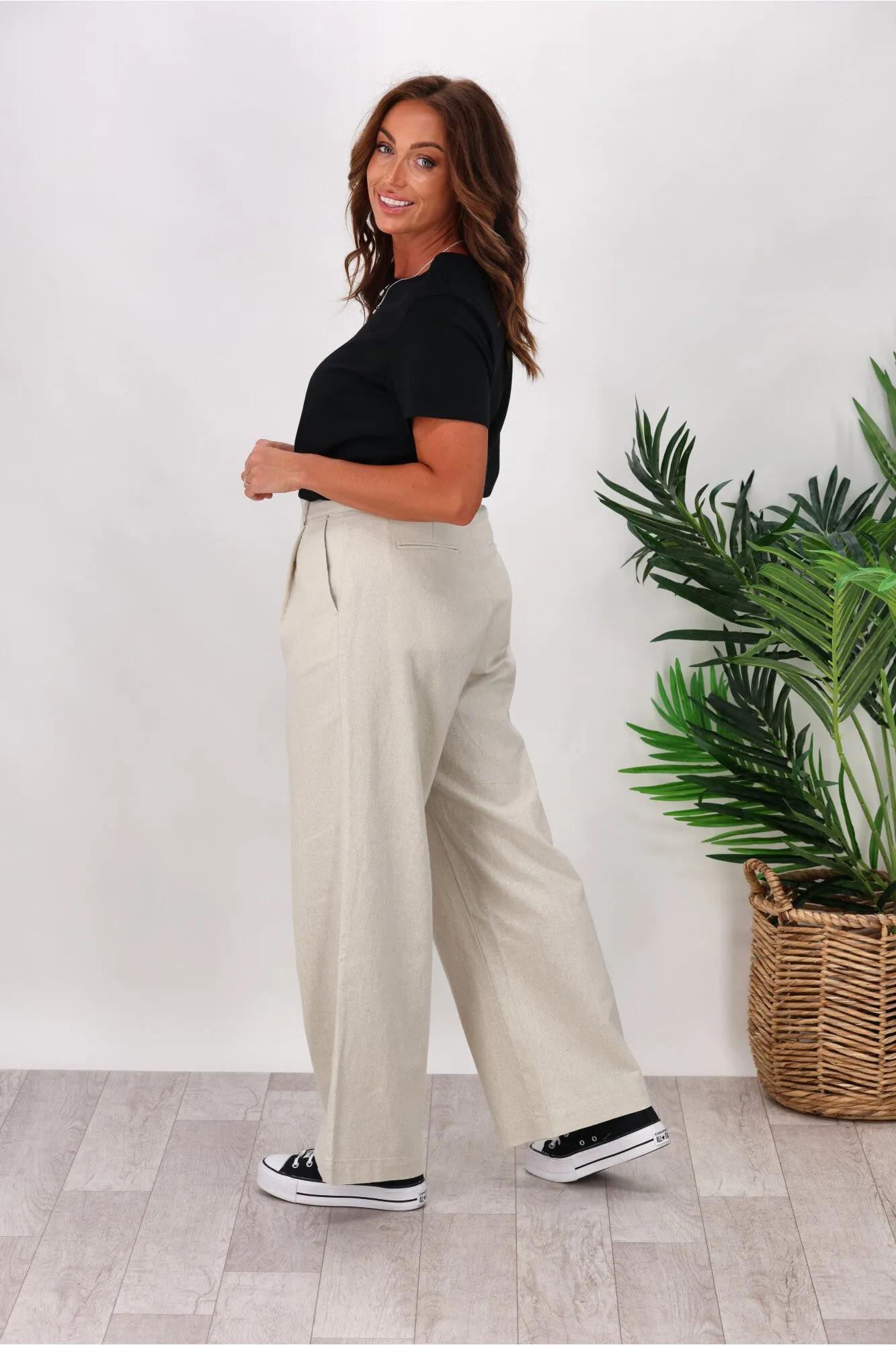 Huffer High Waist Pleat Pant Chalk Marle