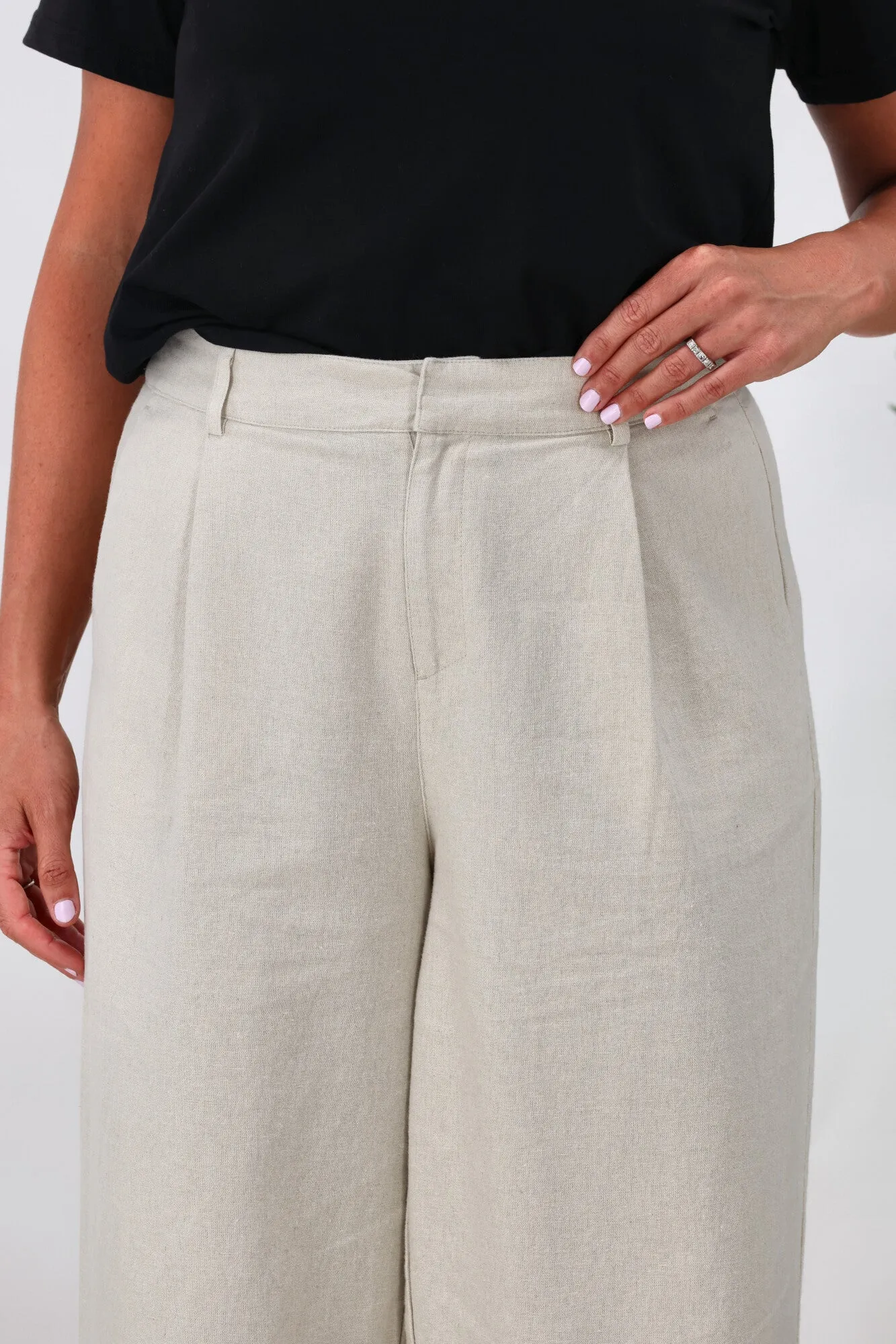 Huffer High Waist Pleat Pant Chalk Marle