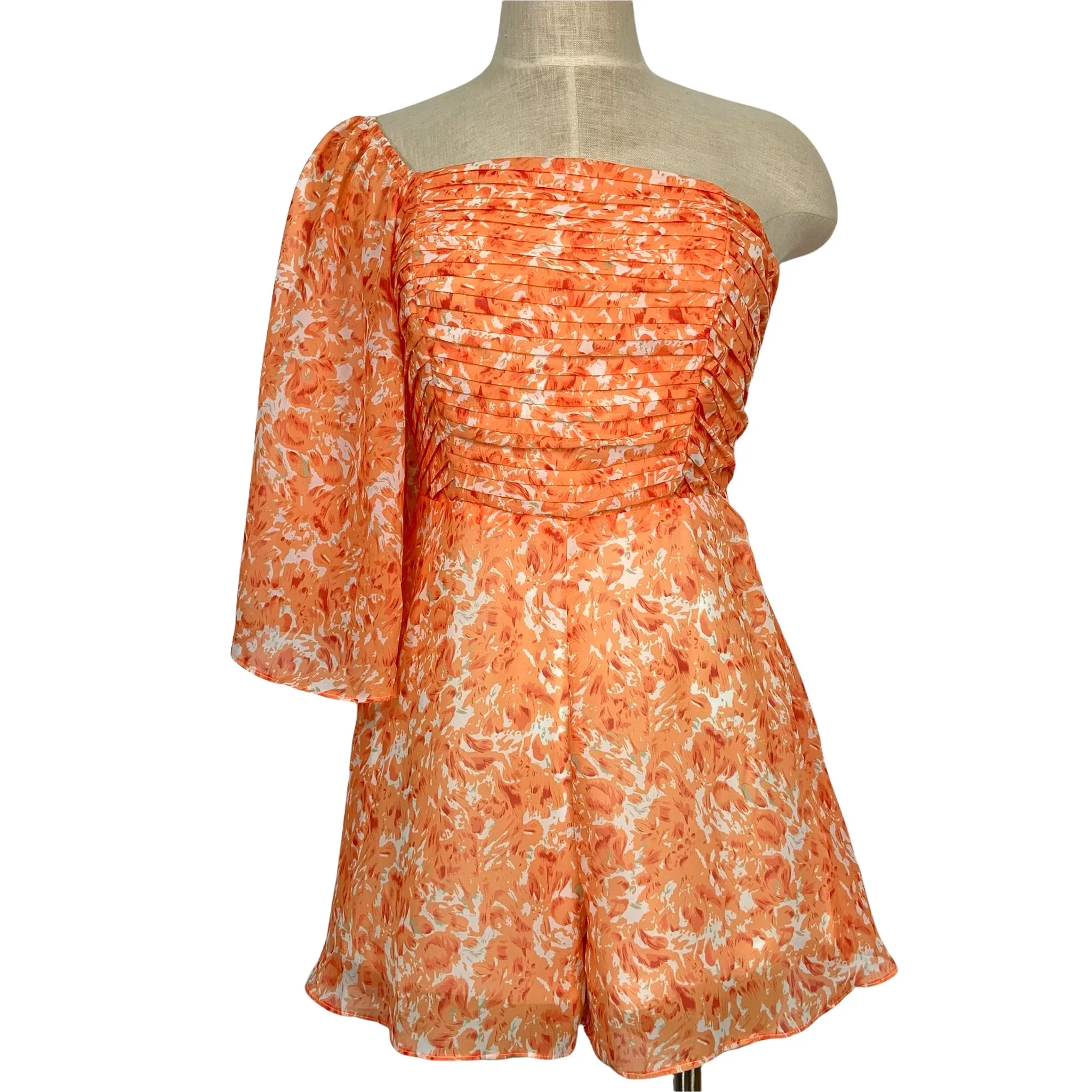 Impressions Orange One Shoulder Romper- Size M