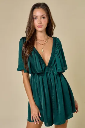 In a Minute Ruffle Top Romper in Hunter Green FINAL SALE