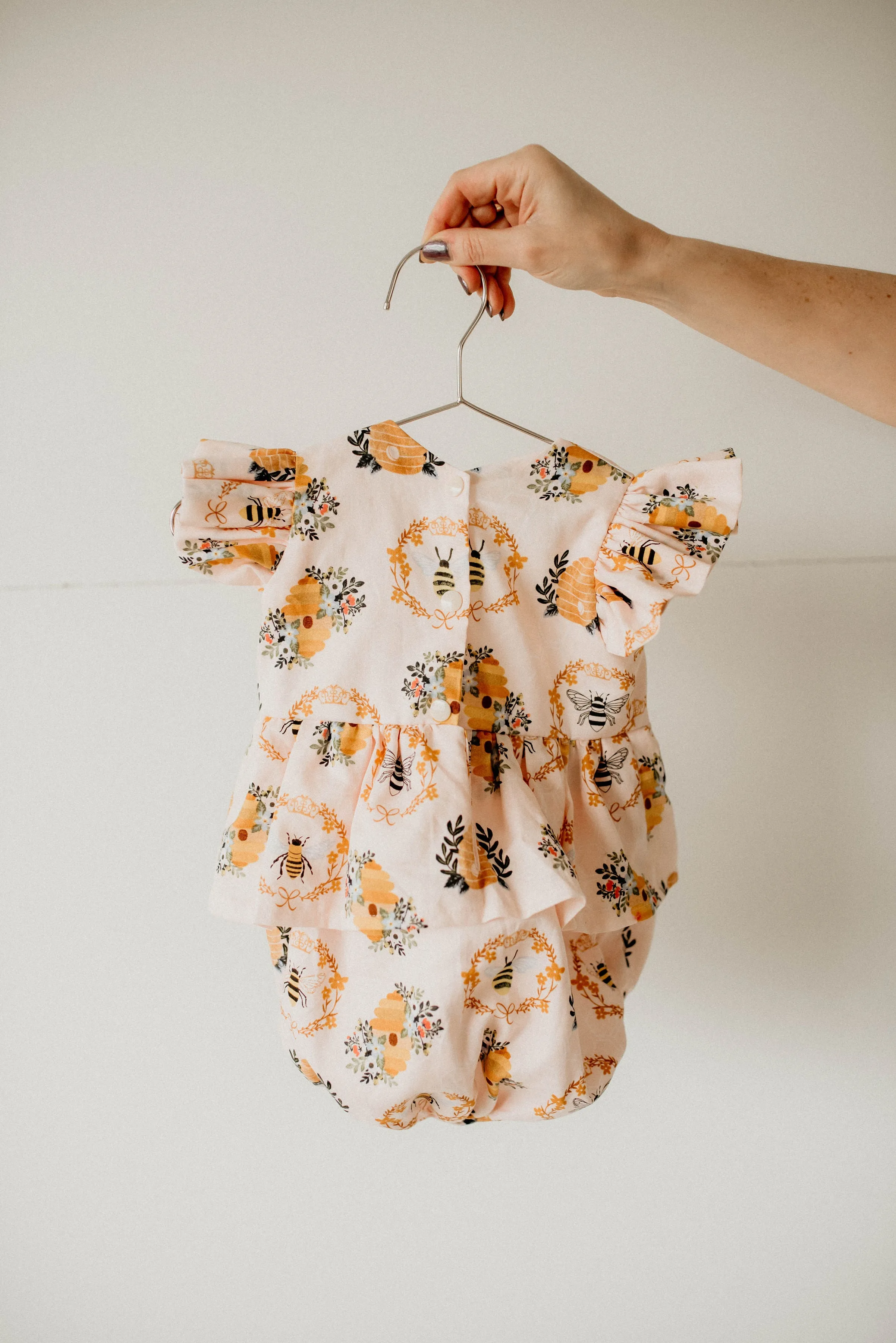 Infant Girl's Bee Print Peplum Bubble Romper