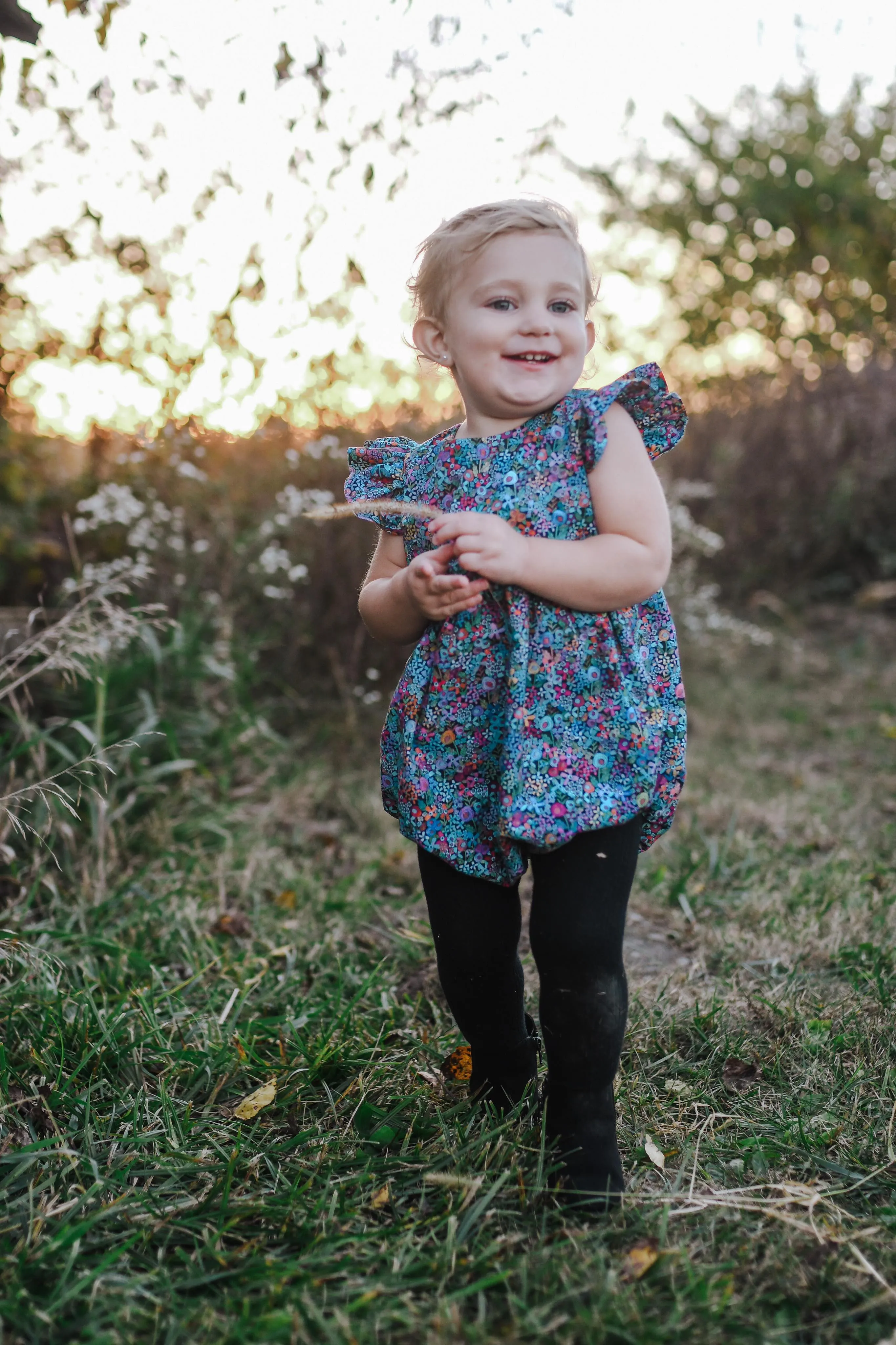 Infant Girl's Multicolor Floral Ruffle Cotton Bubble Romper