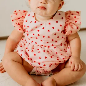 Infant Girl's Pink and Red Tulle Hearts Valentine's Day Bubble Romper