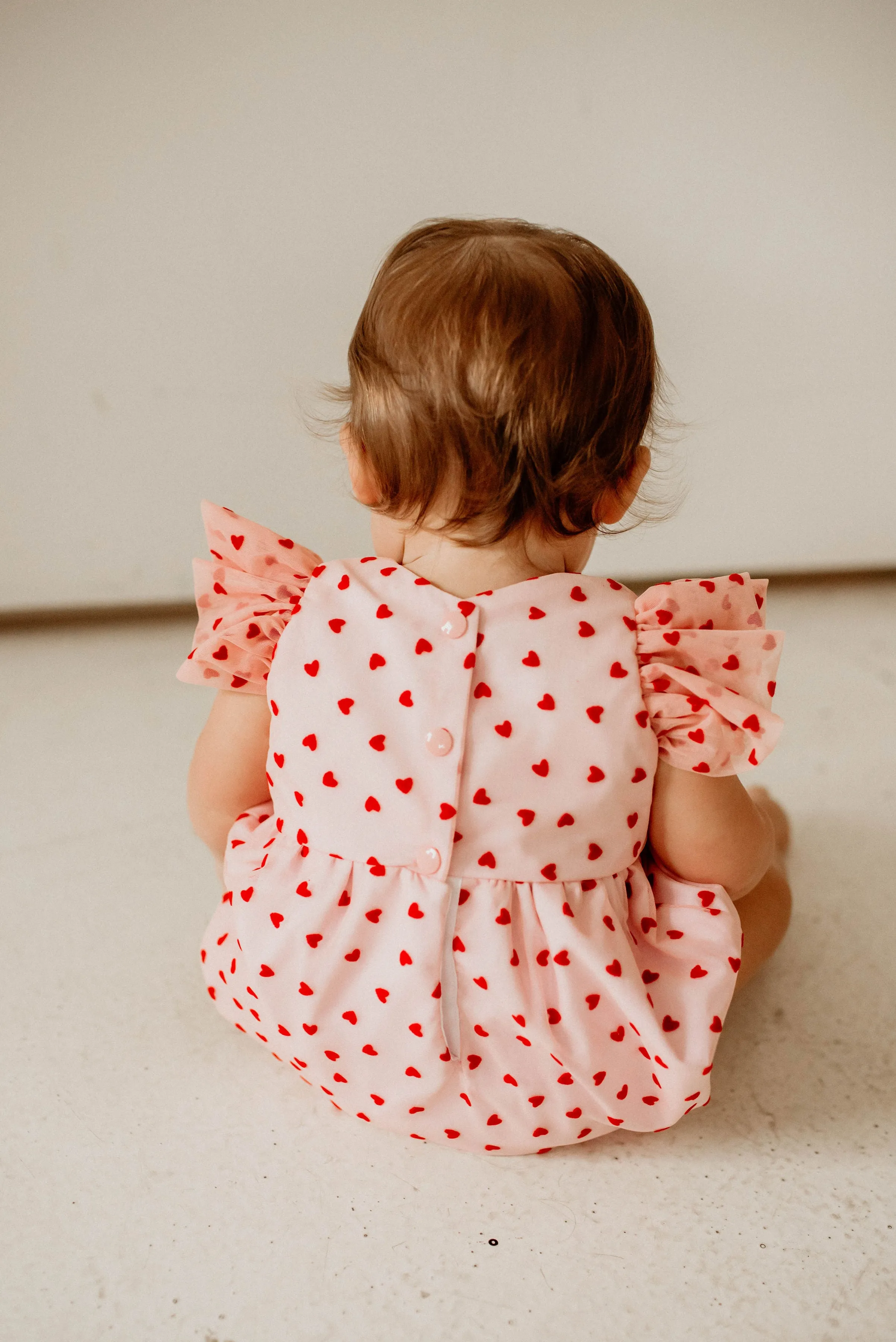 Infant Girl's Pink and Red Tulle Hearts Valentine's Day Bubble Romper