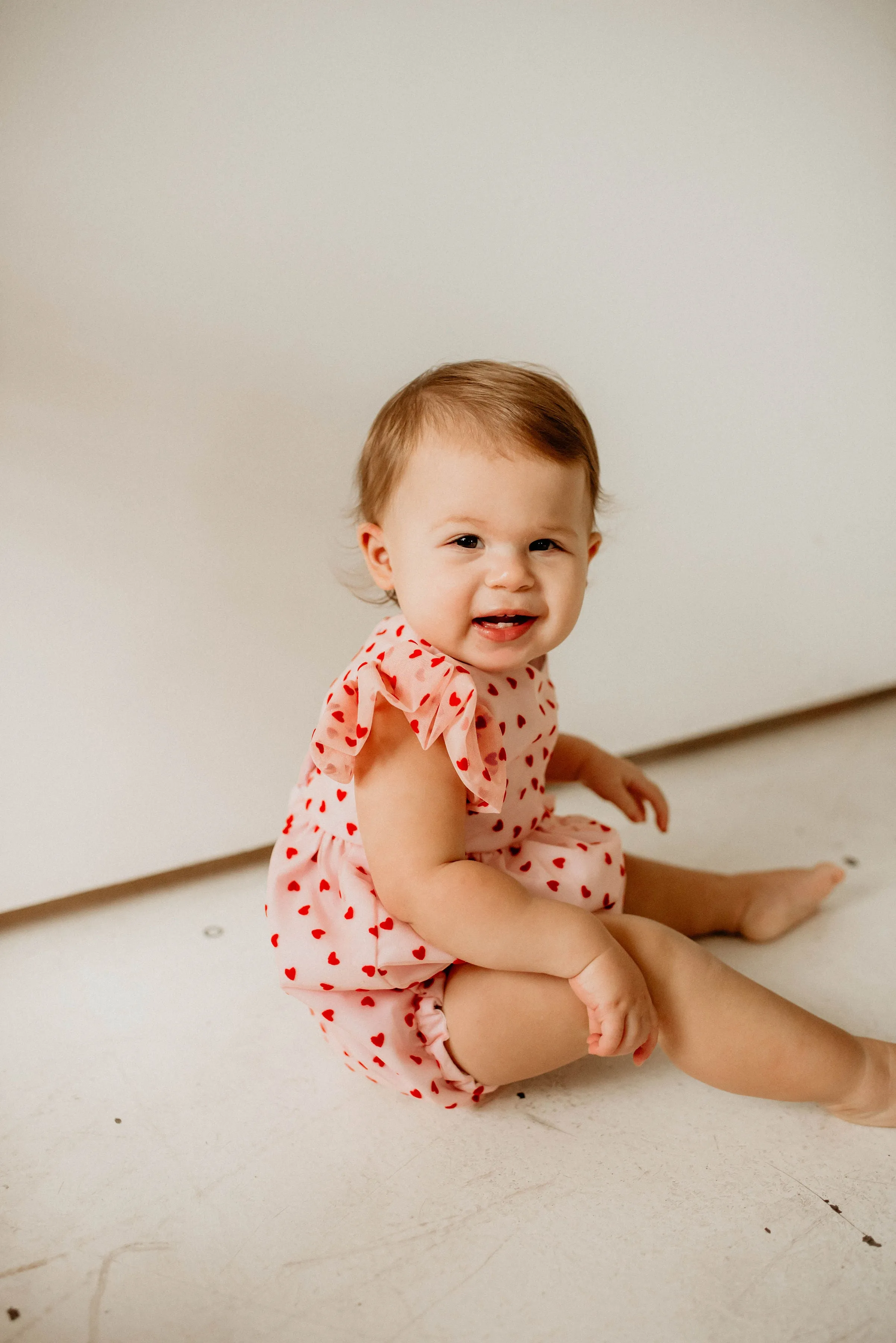 Infant Girl's Pink and Red Tulle Hearts Valentine's Day Bubble Romper