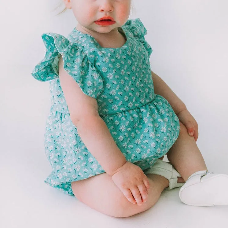 Infant Girl's Turquoise Daisy Bubble Romper