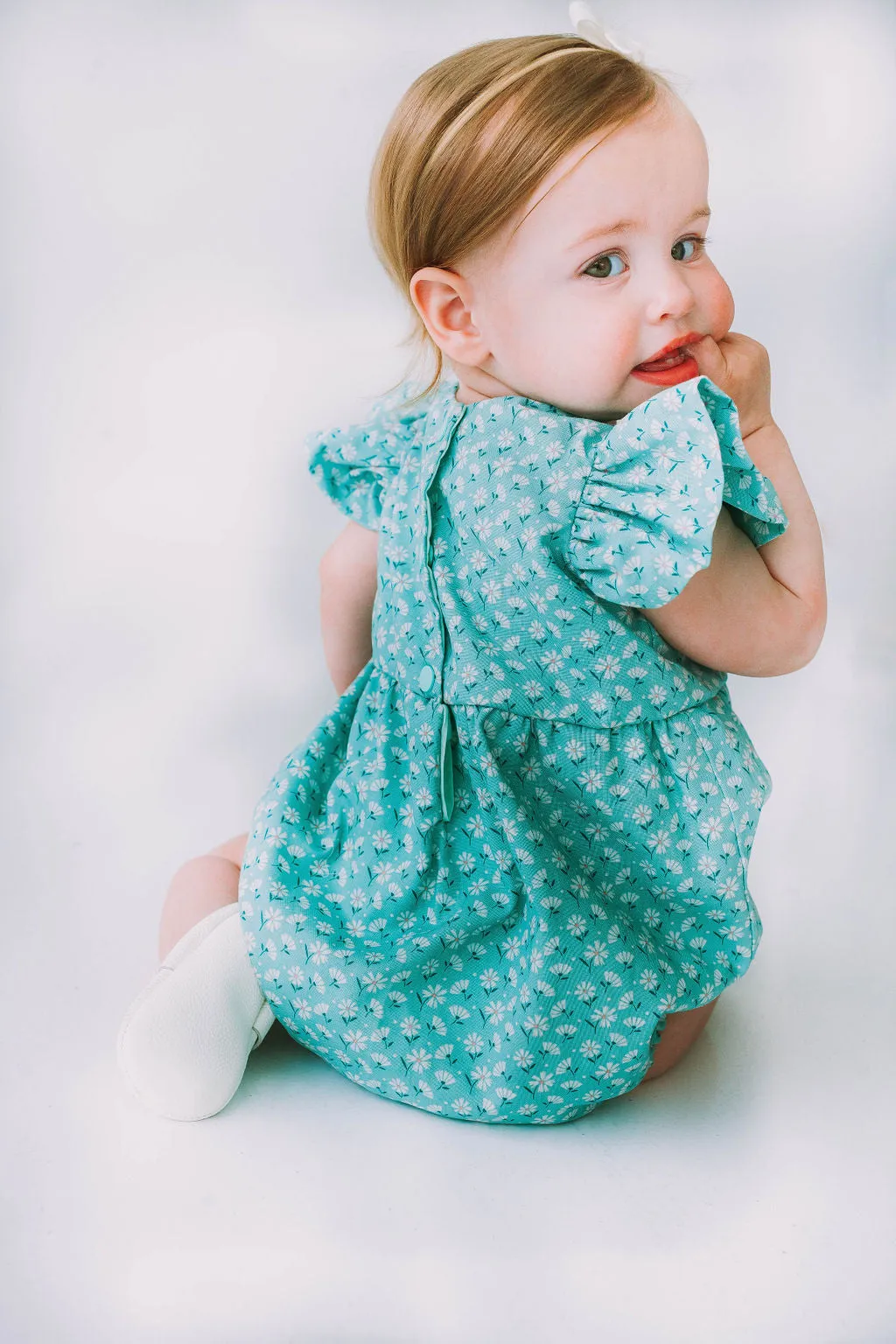 Infant Girl's Turquoise Daisy Bubble Romper