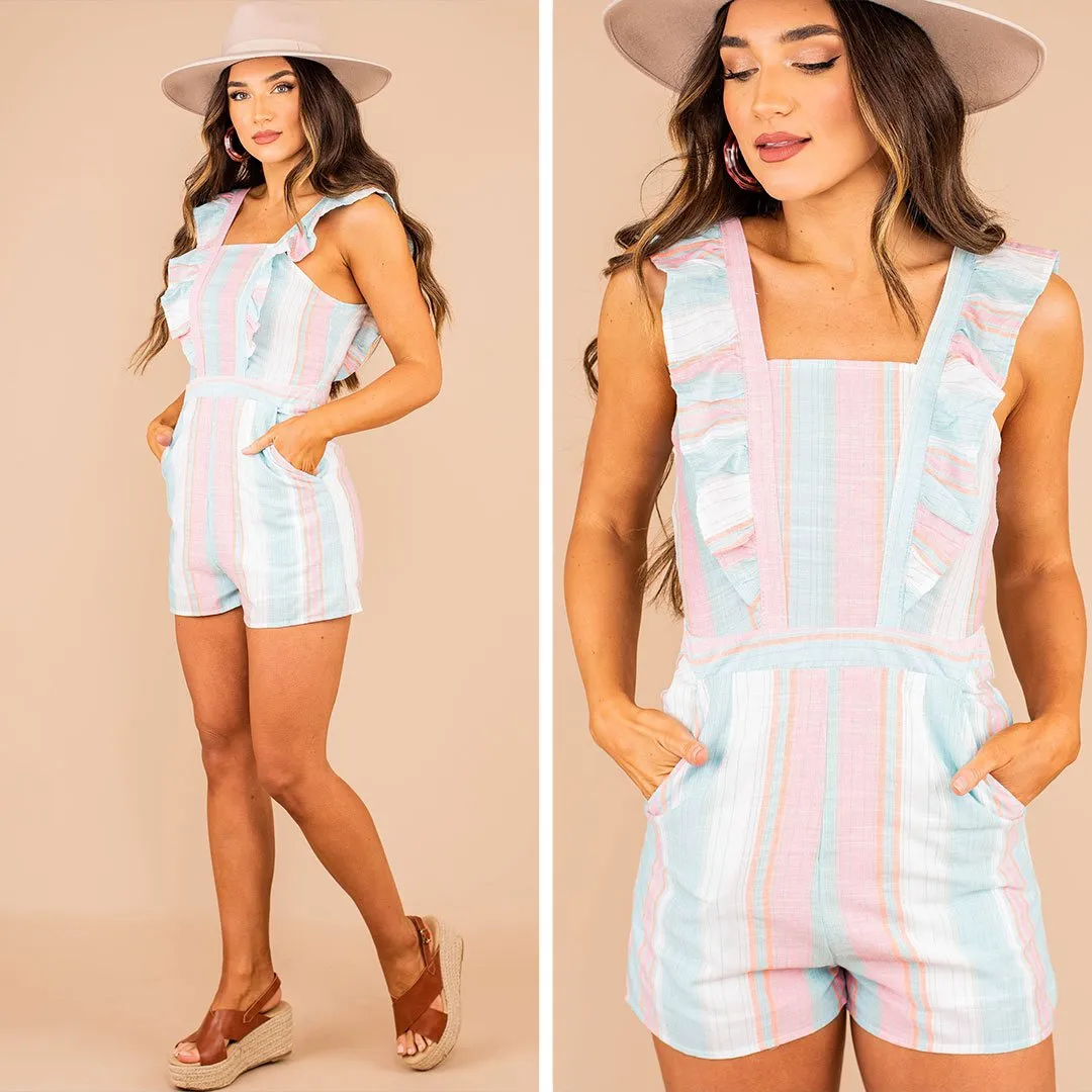 It's A Beautiful Day Aqua And Pink Striped Romper