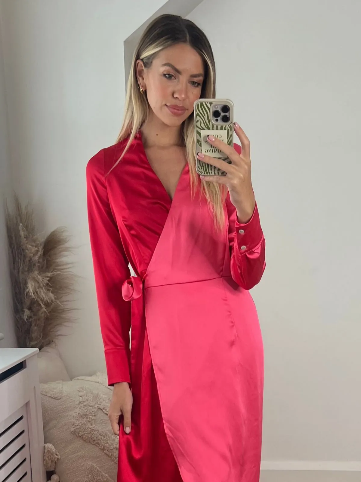 Jem Colourblock Wrap Dress in Pink & Red