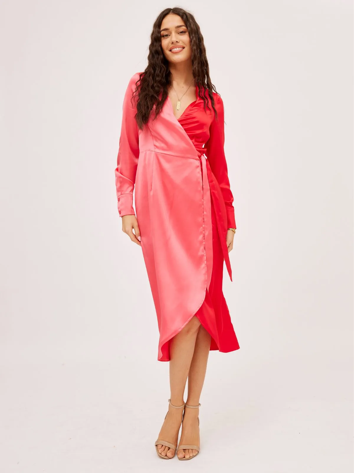 Jem Colourblock Wrap Dress in Pink & Red