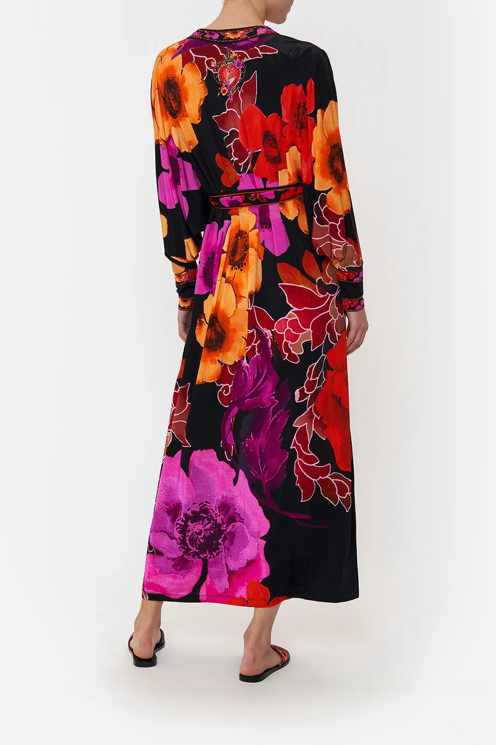 JERSEY WRAP DRESS WITH EXAGGERATED BLOUSON SLEEVE MIDNIGHT POPPY