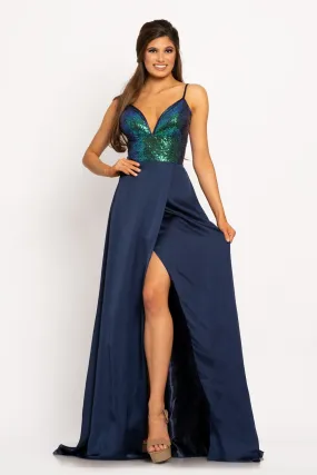 Johnathan Kayne 2214 sz 6 Sequin V neckline A line prom dress with wrap style slit