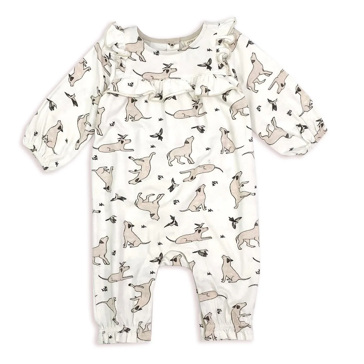 Kai Dog & Hummingbird Ruffle Jumpsuit Romper  (Organic Cotton)