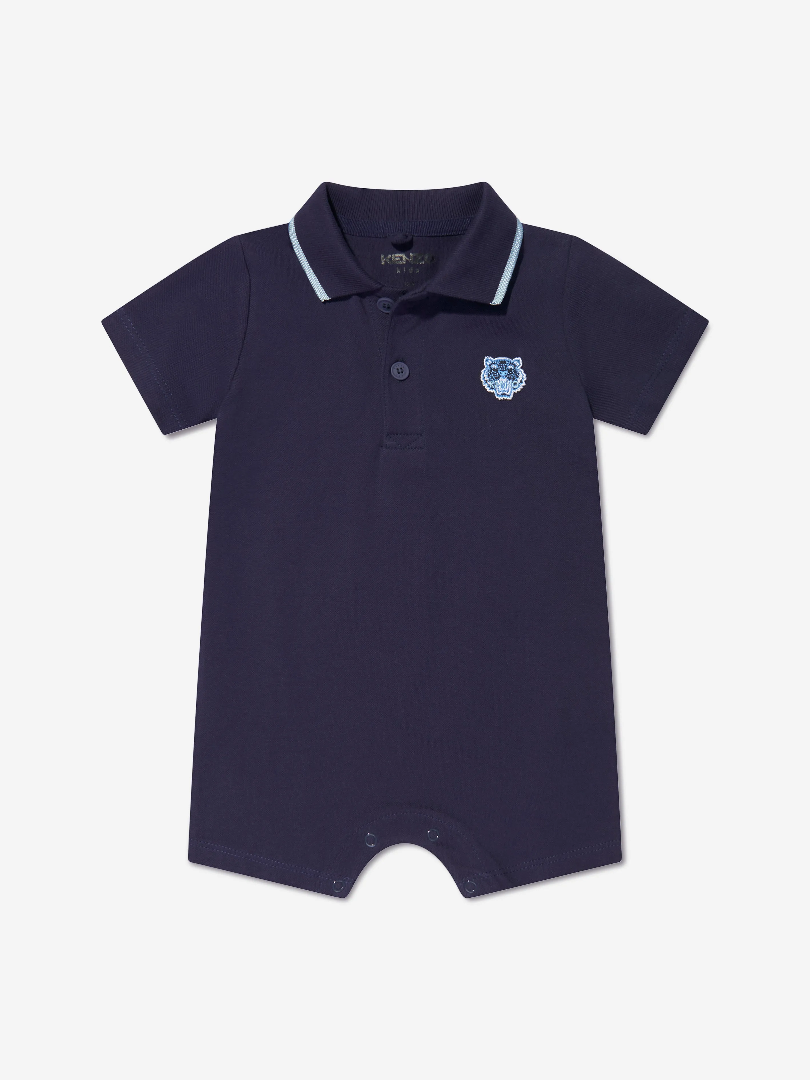 KENZO Baby Boys Organic Cotton Tiger Polo Romper in Navy