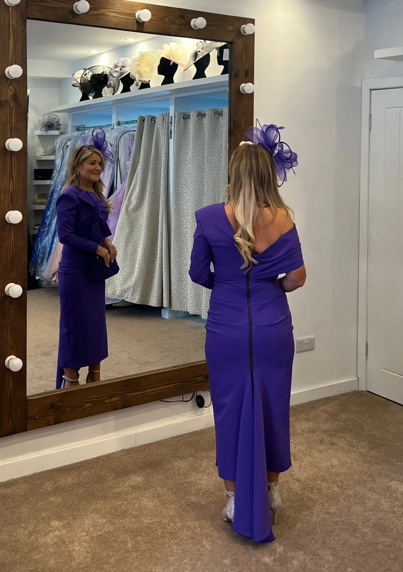 Kevan Jon Carolyn bow knee dress in violet purple