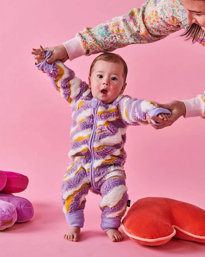 Kip & Co: Boysenberry Swirl Sherpa Long Sleeve Zip Romper