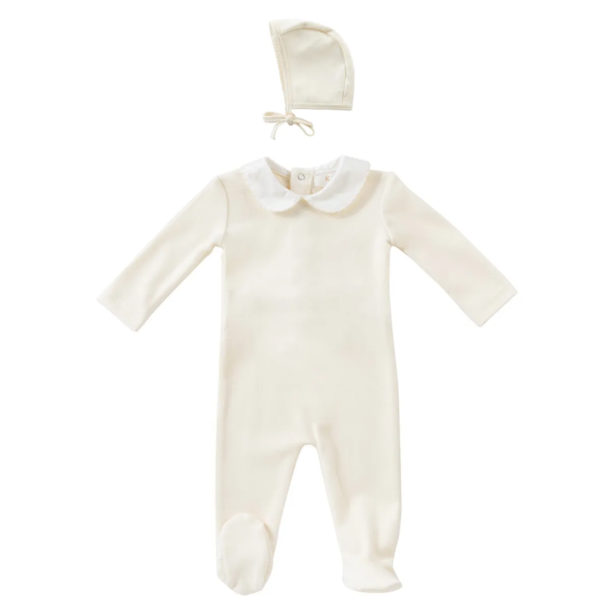 Kipp Baby White Scalloped Embroidered Romper & Bonnet Set