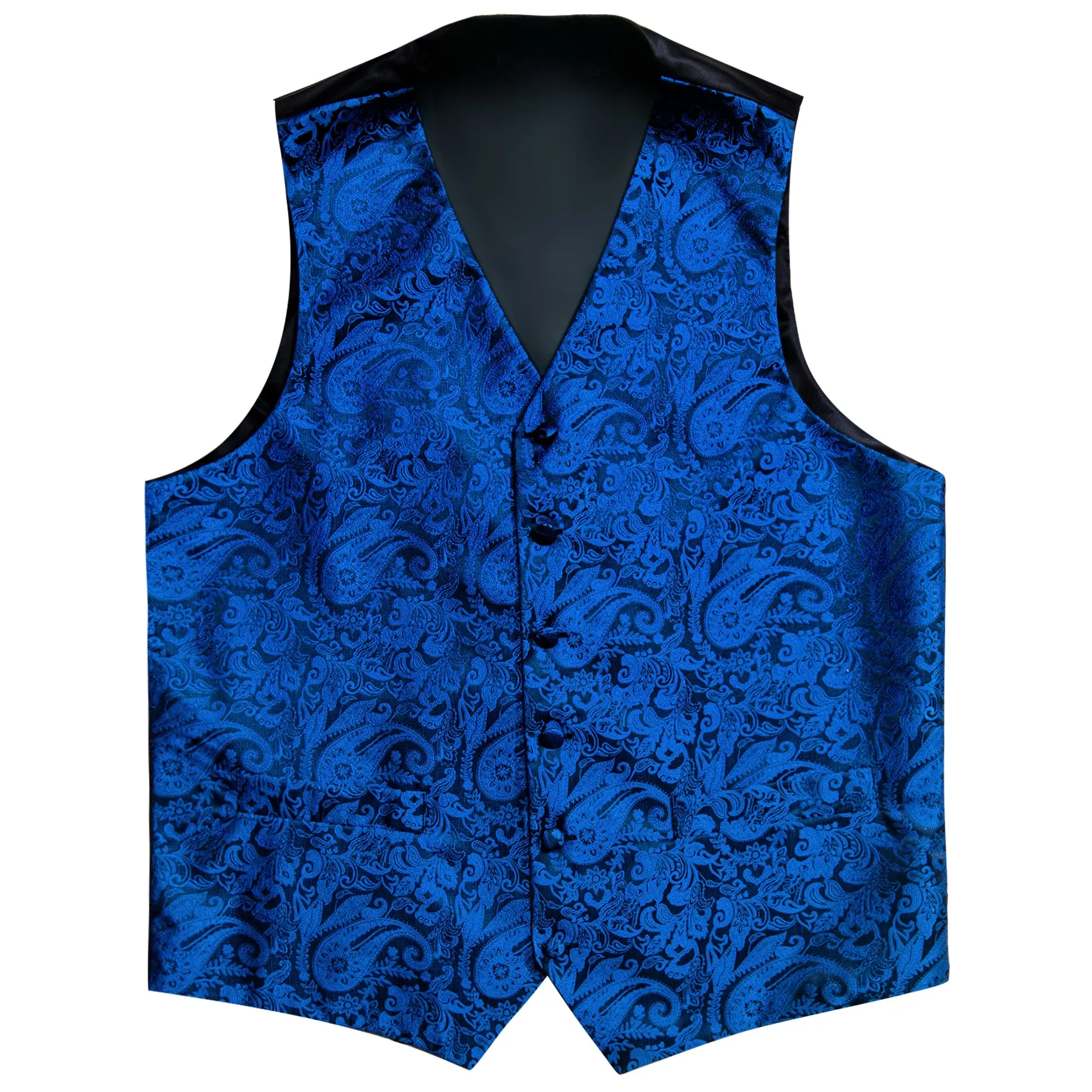 Klein Blue Paisley Jacquard Silk Men's Vest Hanky Cufflinks Tie Set