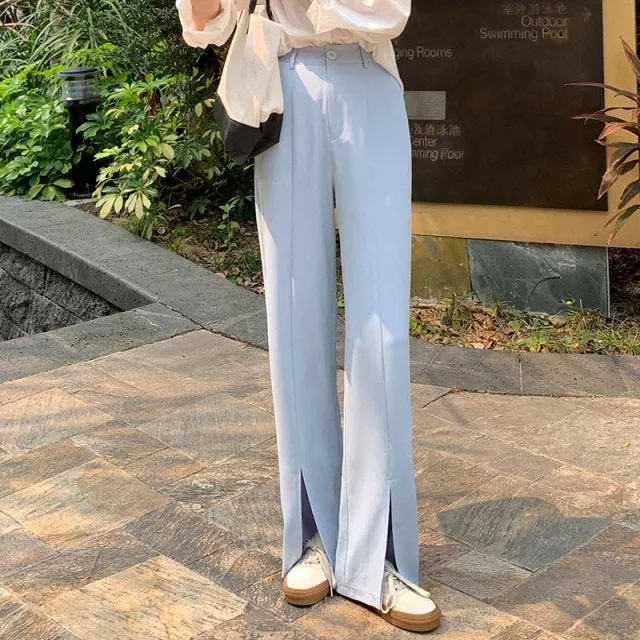 [Korean Style] Bleton High Waist Wide Leg Slit Trouser