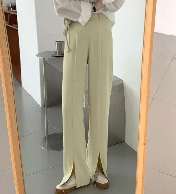 [Korean Style] Bleton High Waist Wide Leg Slit Trouser