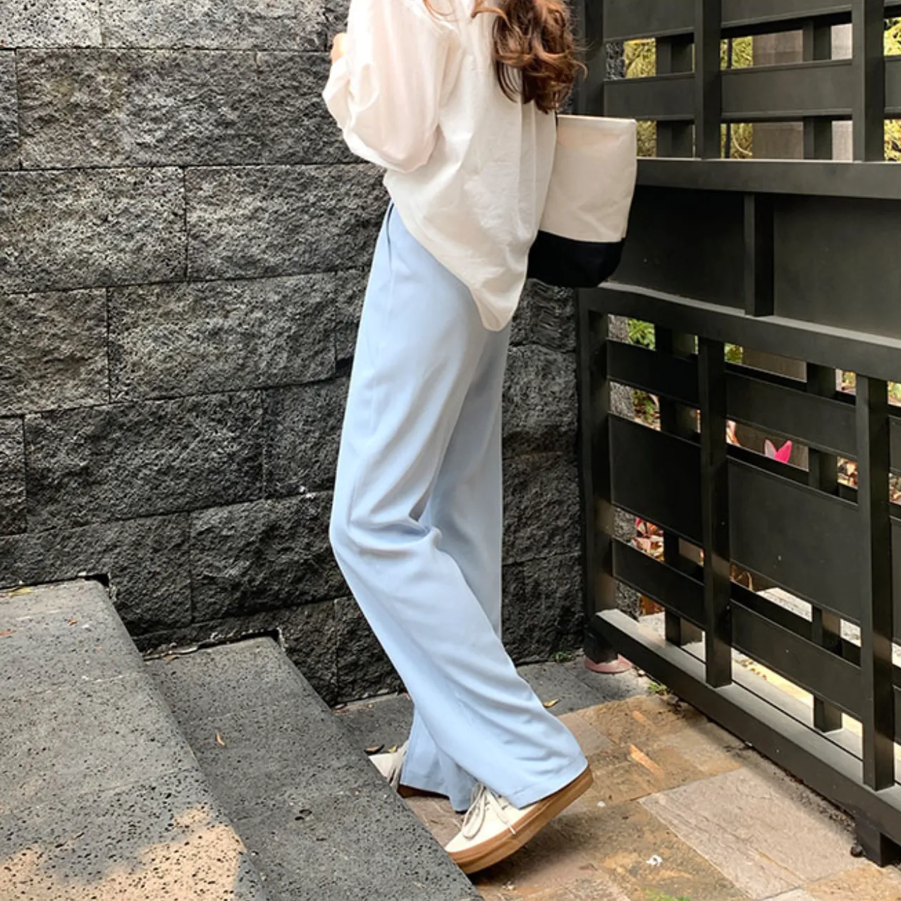 [Korean Style] Bleton High Waist Wide Leg Slit Trouser