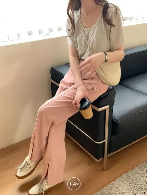 [Korean Style] Bleton High Waist Wide Leg Slit Trouser