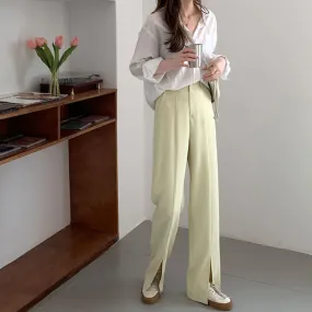 [Korean Style] Bleton High Waist Wide Leg Slit Trouser