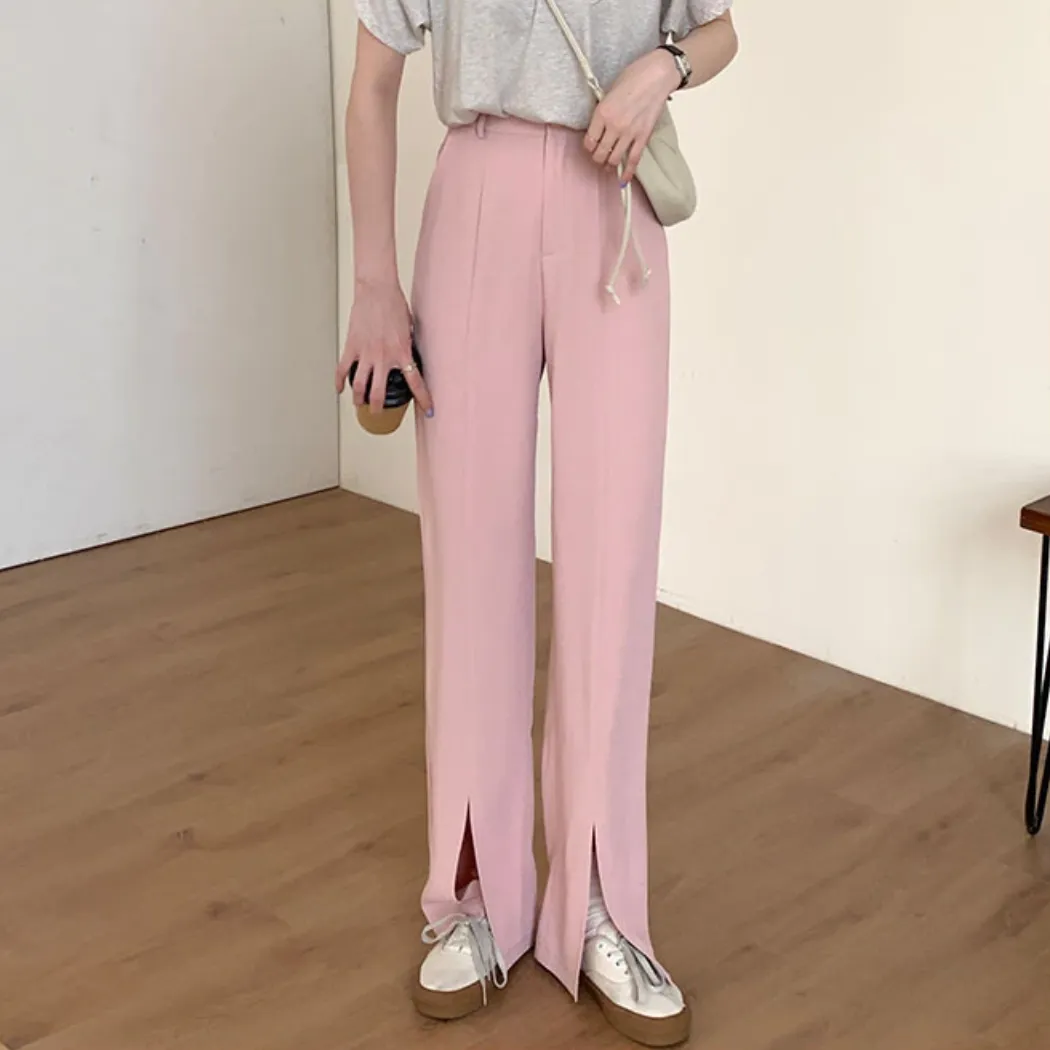 [Korean Style] Bleton High Waist Wide Leg Slit Trouser