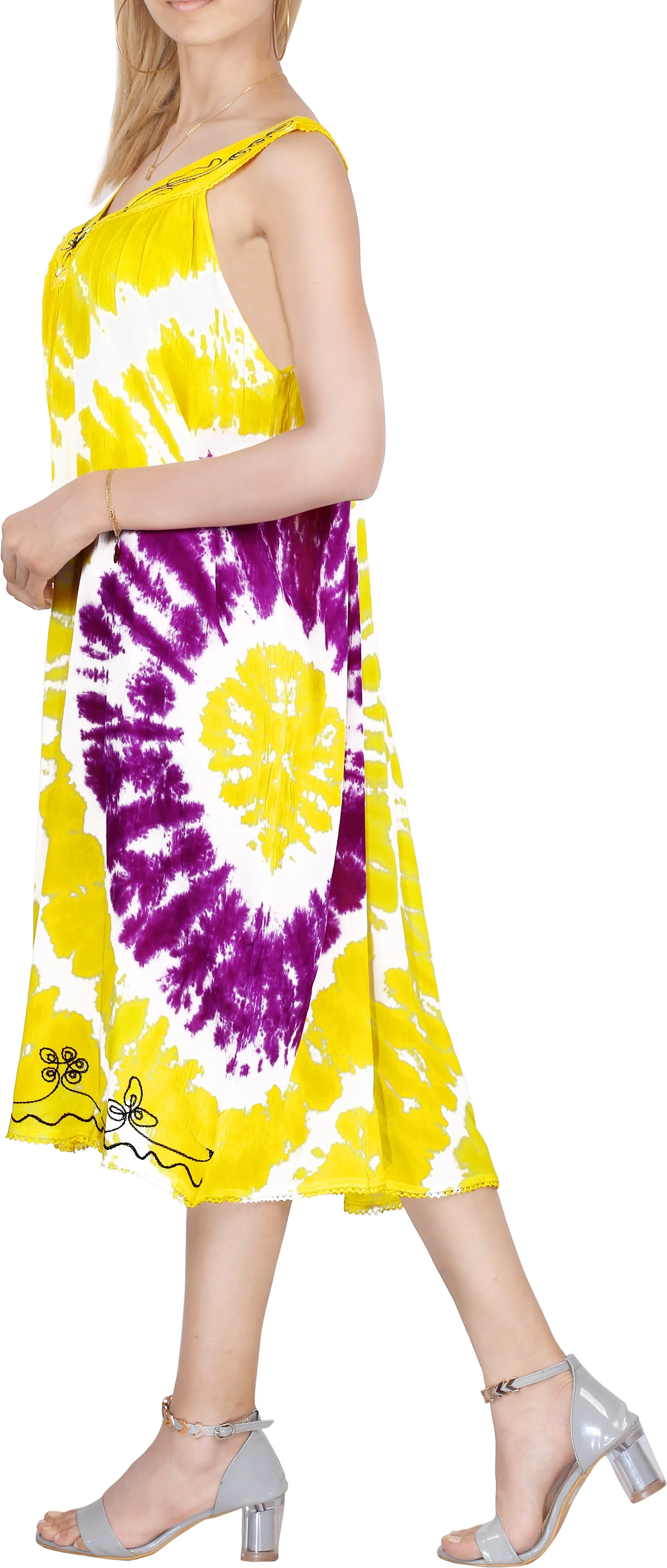 LA LEELA Women Floral Plus size Caftan Dress Hand Tie Dye Yellow_Y875 US Size 16