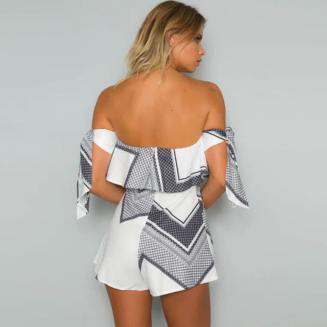 Ladies tie sleeve geo short romper