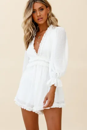 Laney Long Sleeve Frill Trim Romper White