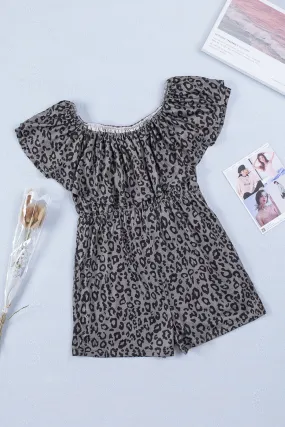 Leopard Off-Shoulder Romper with Pockets