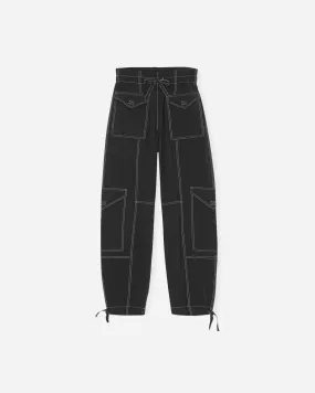 Light Slub High Waist Pocket Pants - Black