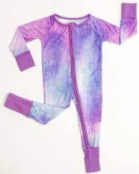 LITTLE SLEEPIES PURPLE WATERCOLOR CONVERTIBLE ROMPER/SLEEPER