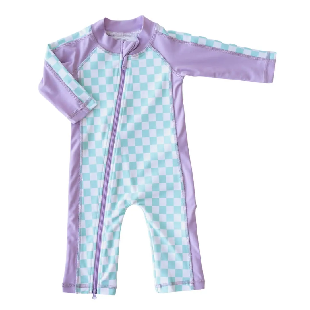 Long Sleeve Rash Guard Swim Romper Full Length | All Checked Out