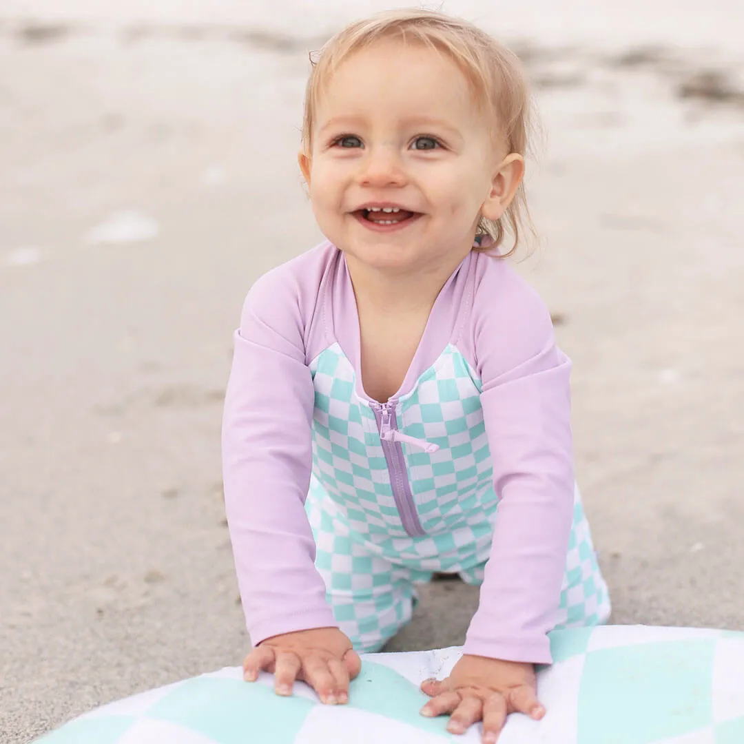 Long Sleeve Rash Guard Swim Romper Shortie | All Checked Out