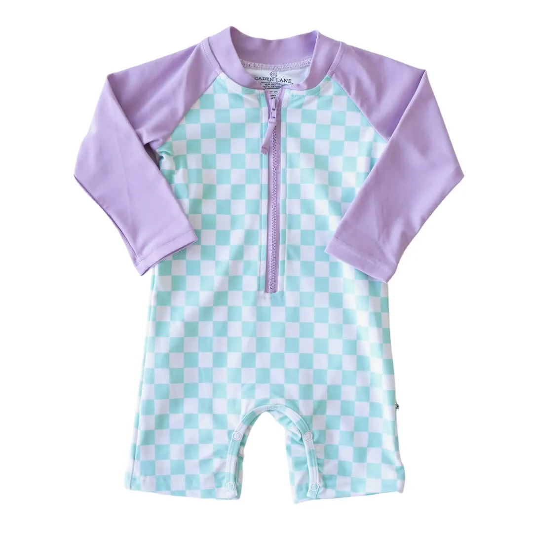 Long Sleeve Rash Guard Swim Romper Shortie | All Checked Out