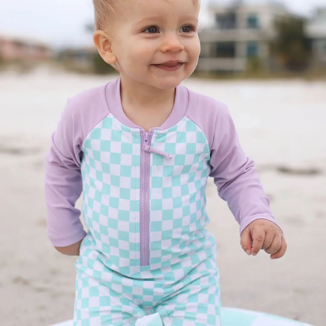 Long Sleeve Rash Guard Swim Romper Shortie | All Checked Out