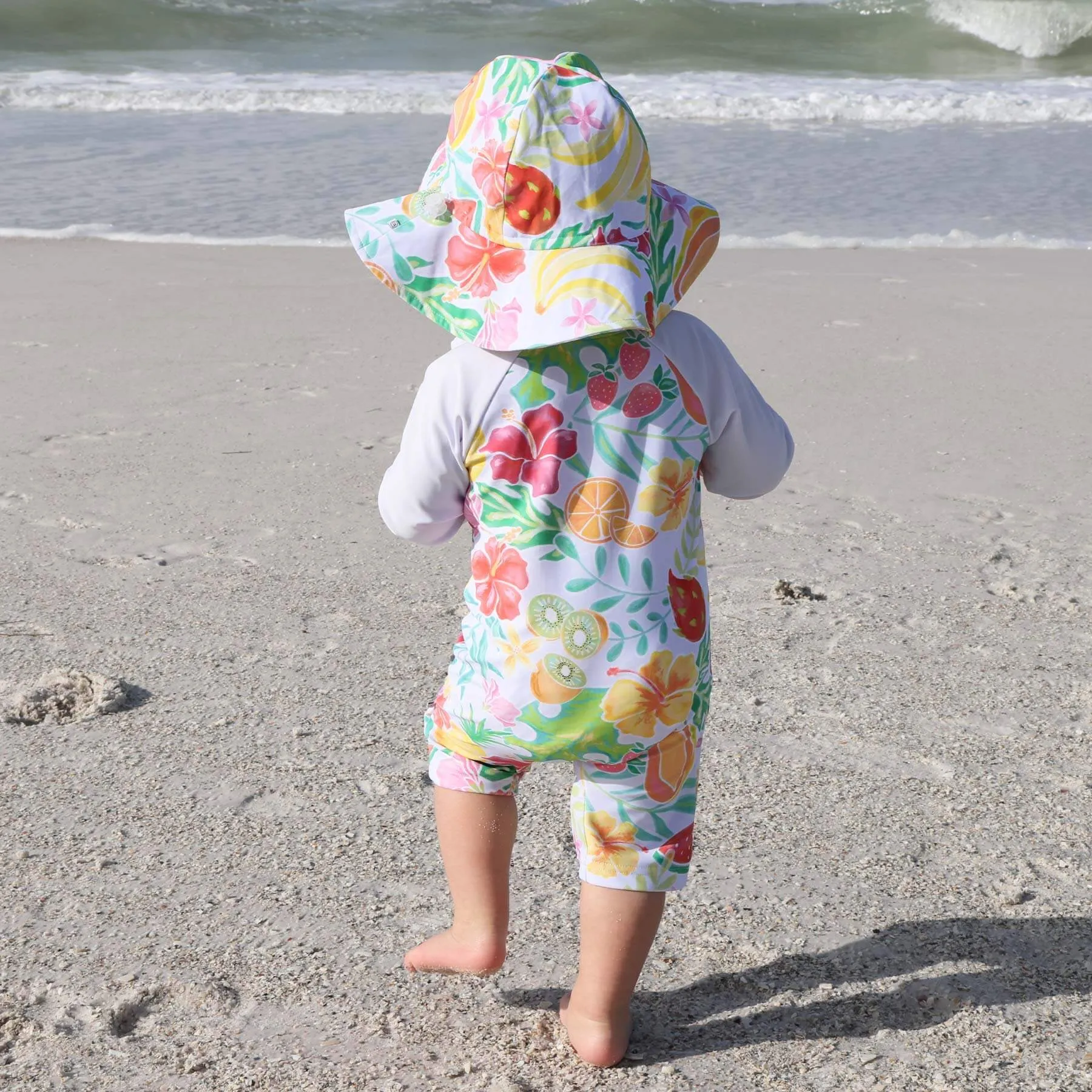 Long Sleeve Rash Guard Swim Romper Shortie | Tropical Paradise