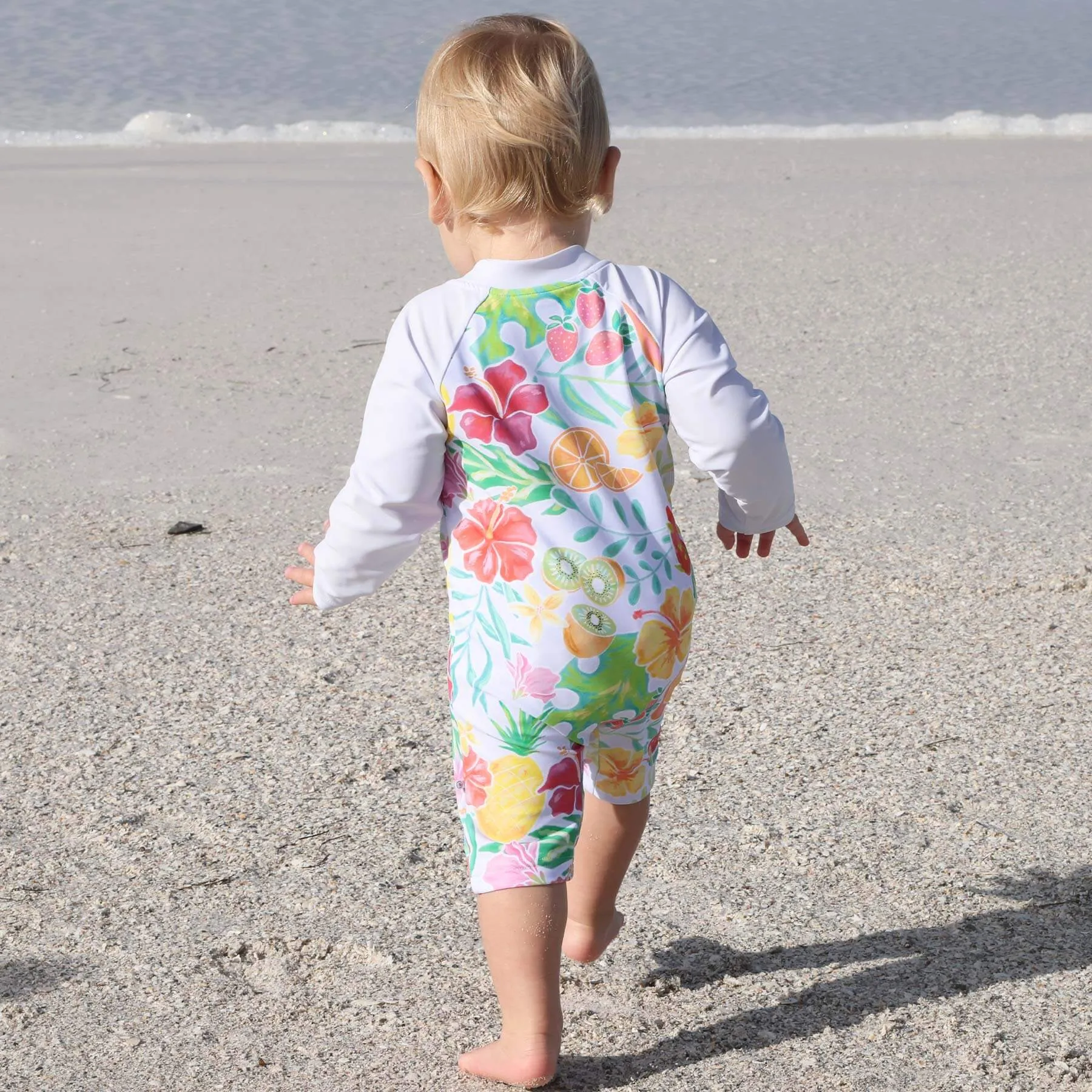 Long Sleeve Rash Guard Swim Romper Shortie | Tropical Paradise