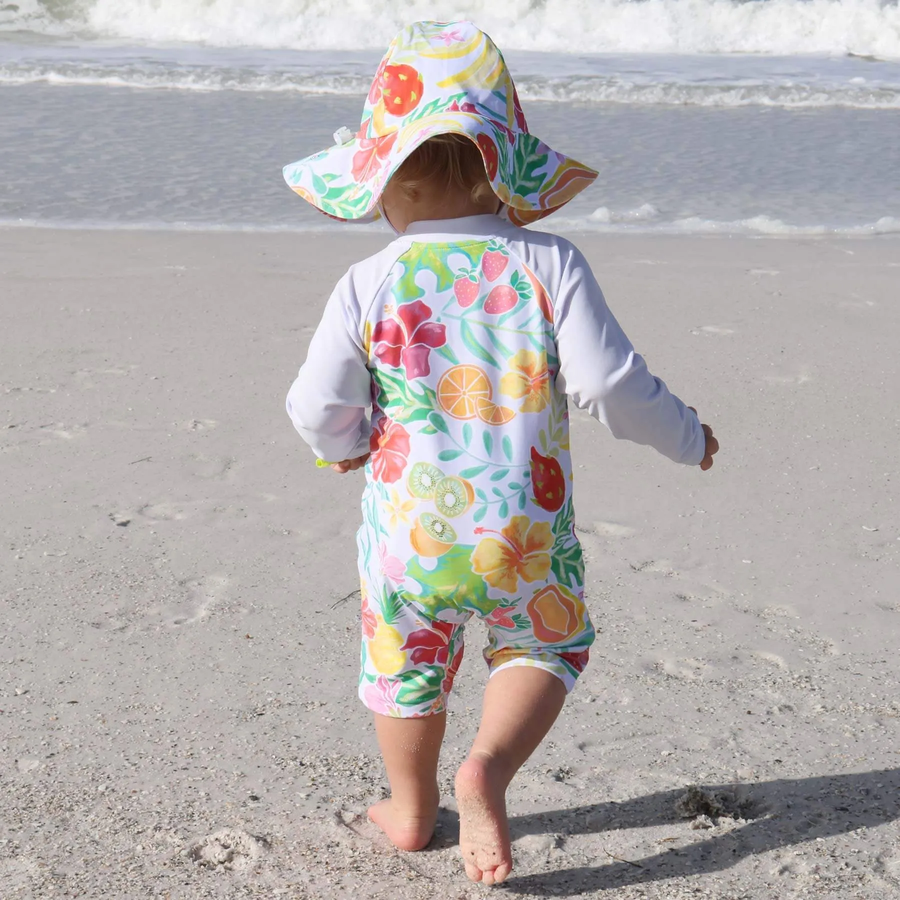 Long Sleeve Rash Guard Swim Romper Shortie | Tropical Paradise