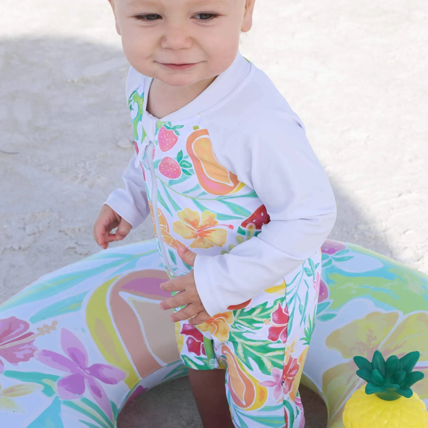 Long Sleeve Rash Guard Swim Romper Shortie | Tropical Paradise