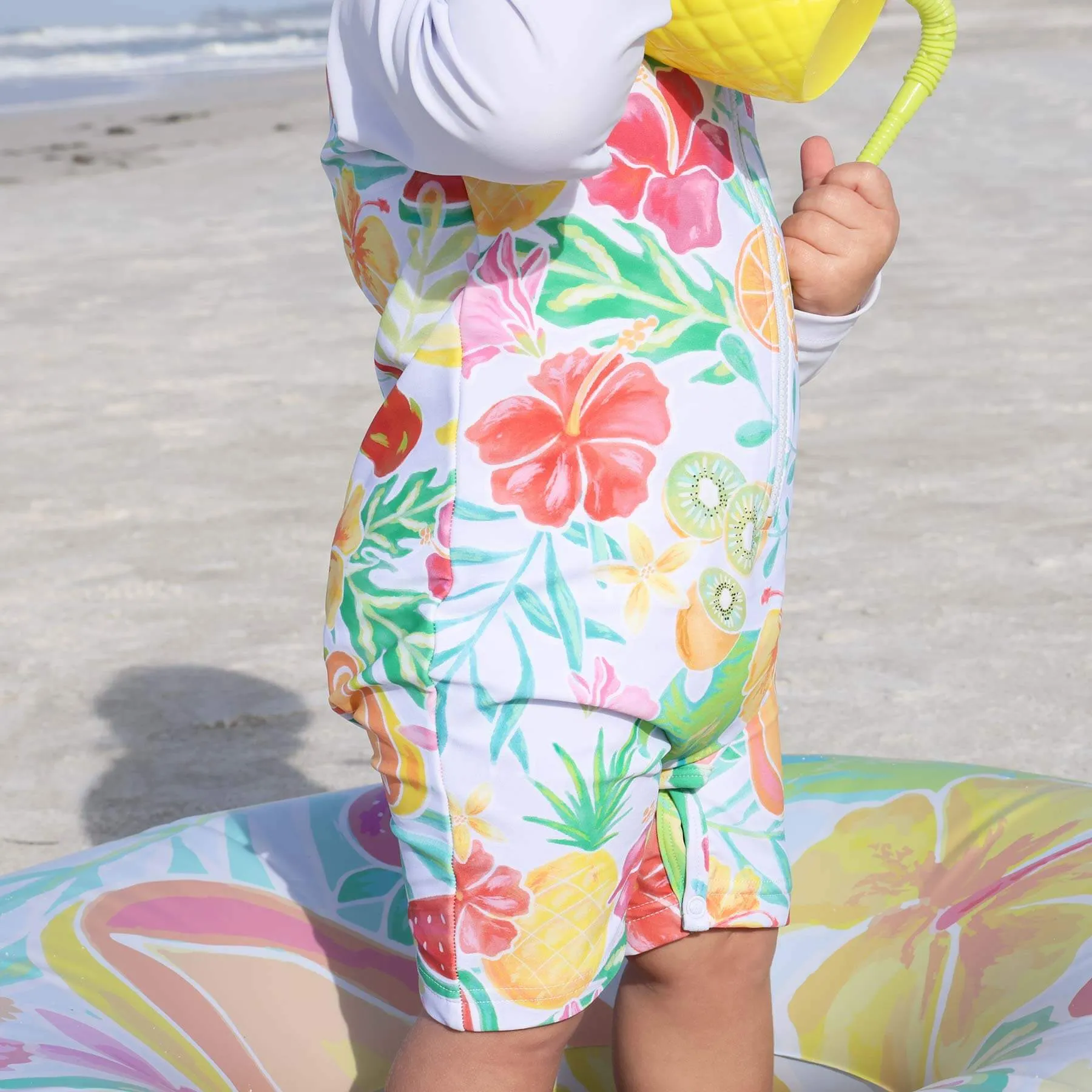 Long Sleeve Rash Guard Swim Romper Shortie | Tropical Paradise