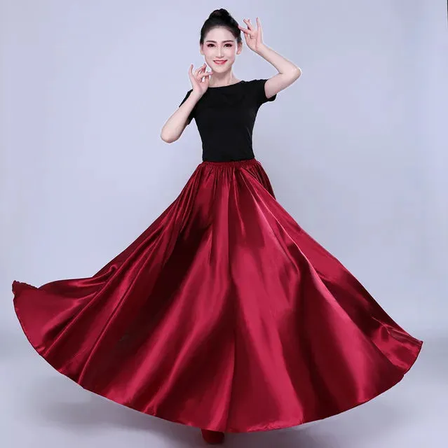 Long Spanish Satin Skirt Dance Costume 14 Colours