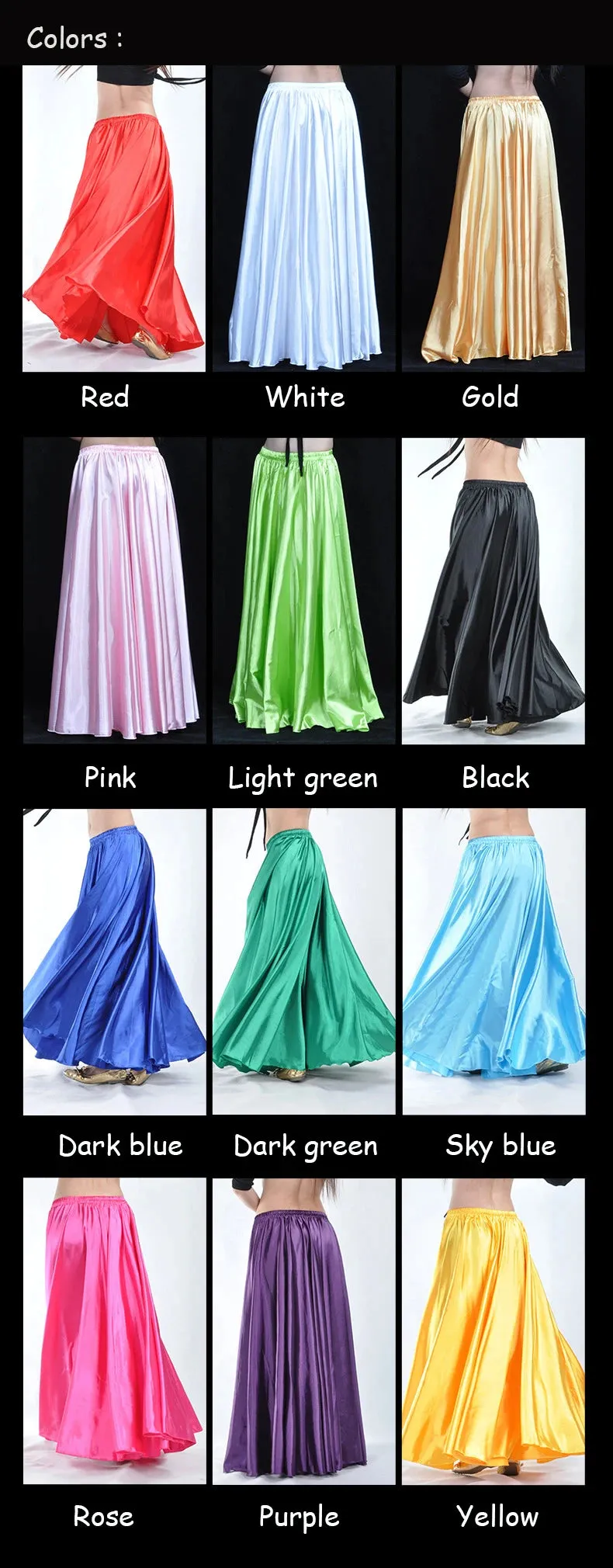 Long Spanish Satin Skirt Dance Costume 14 Colours