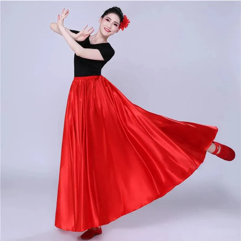 Long Spanish Satin Skirt Dance Costume 14 Colours