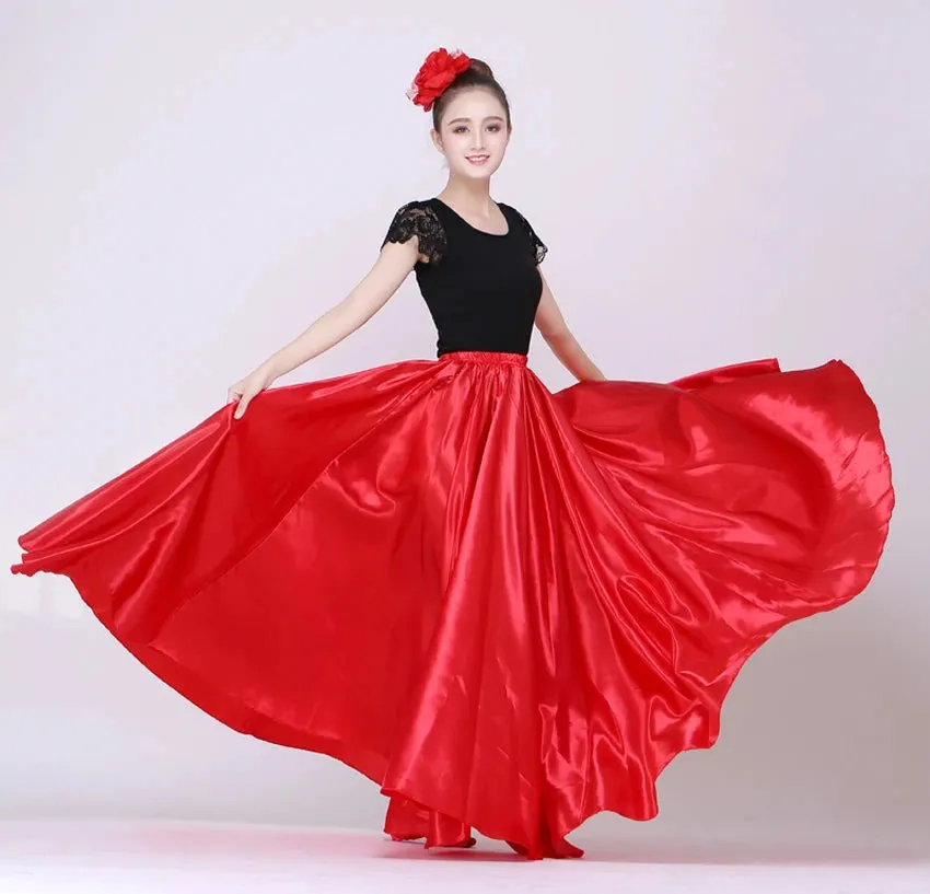 Long Spanish Satin Skirt Dance Costume 14 Colours