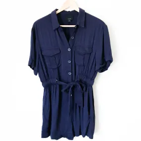 Lumiere Navy Button Up Tie Waist Romper- Size S