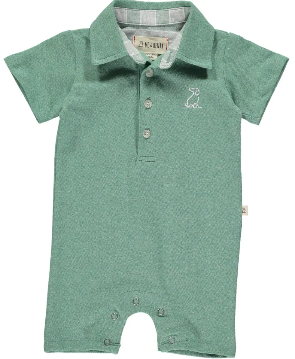 Me & Henry Green Cotton Pique Polo Romper